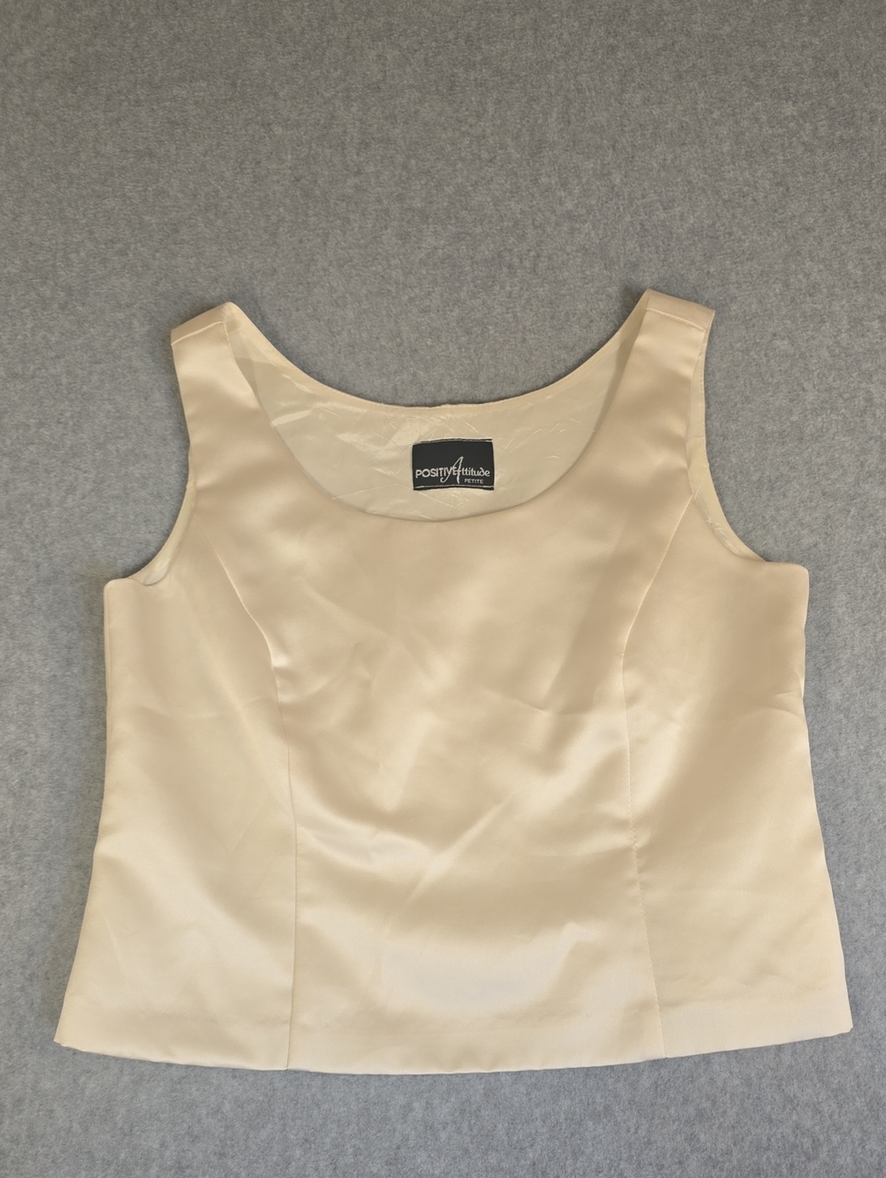 Positive Attitude Petite Ivory Satin Sleeveless Formal Top Side Zip
